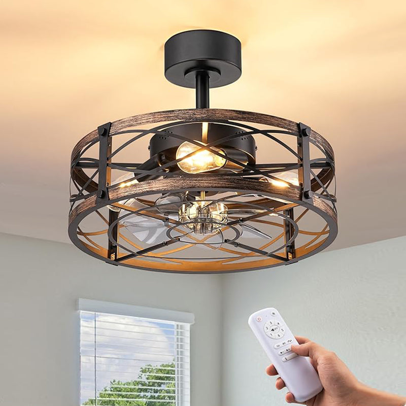 20" Caged Ceiling Fans with Lights and Remote (Brushed Gold)