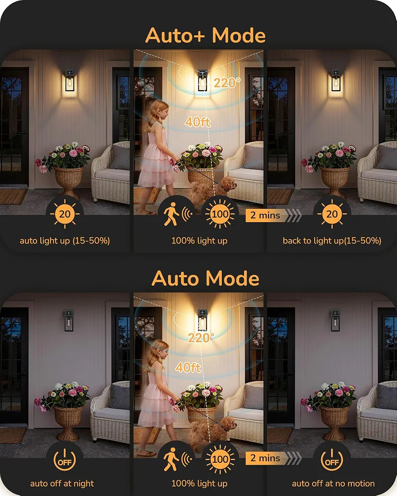 EDISHINE Black Motion Sensor Dusk to Dawn Outdoor Wall Light with Outlet