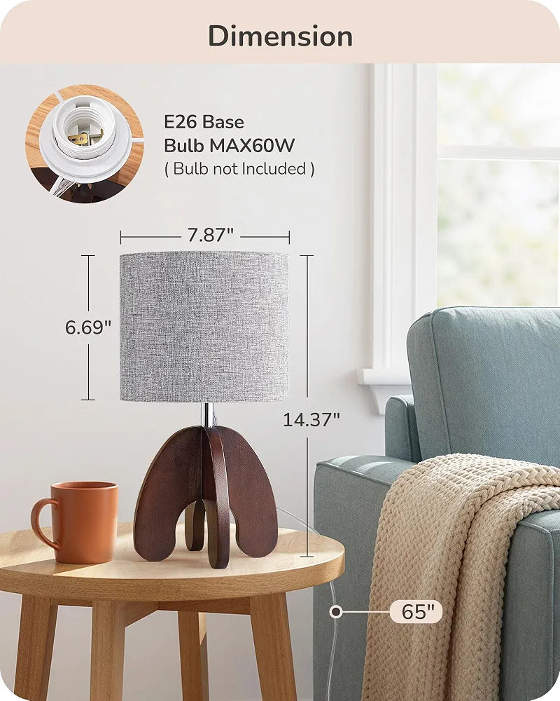 EDISHINE 14.37'' Small Table Lamp, Vintage Bedside Lamp, Linen Shade, E26