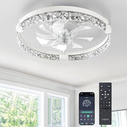 EDISHINE 20'' Ceiling Fans with Lights and Remote, Low Profile Flush Mount Fandelier, 3000-6000K Dimmable, 6 Speeds, DC Motor, LED Modern Bladeless Fan Light for Bedroom, Living Room, White