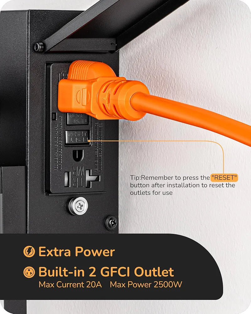 EDISHINE Black Motion Sensor Dusk to Dawn Outdoor Wall Light with Outlet