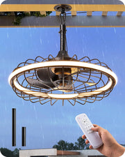 EDISHINE 20" Outdoor Ceiling Fan with Light, 3CCT Dimmable Waterproof Caged Fan Remote, 5 Blades 6 Wind Speeds Reversible DC Motor, Plug in Hanging Hook Quiet Gazebo Fans for Patios, Porch, Pergola