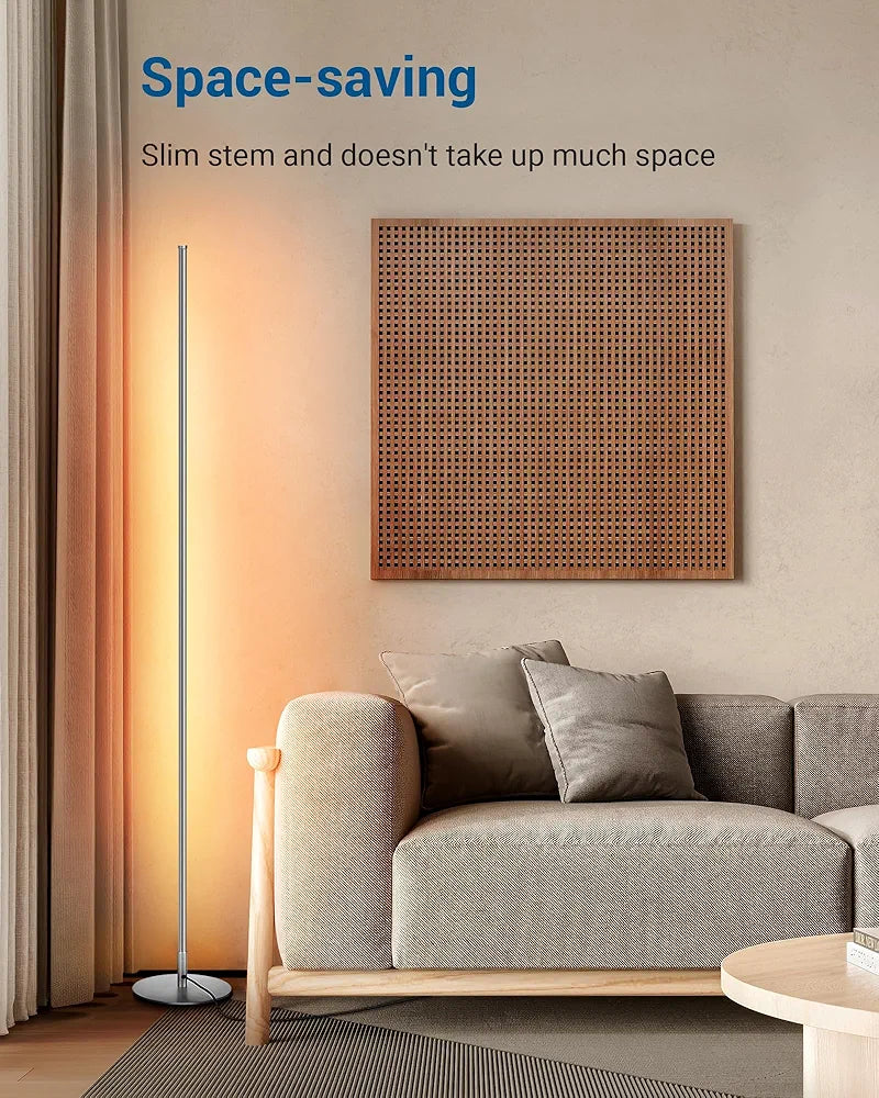 DEWENWILS Floor lamp, 1100Lumen Modern Dimmable Corner Floor Lamp with 3000K Warm Light & Foot Switch, 57.5" Tall Standing Lamp for Living Room, Bedroom, Silver