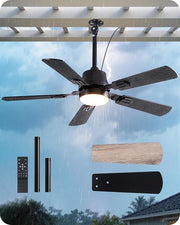 EDISHINE 42" Outdoor Ceiling Fan with Light, IP66 Waterproof Gazebo Hanging Fan, 4800 CFM, 3CCT, APP/Remote Control, 5 Wood Blade, 6-Speed Winds, Plug in Ceiling Fans for Patios Porch Pergola, Black