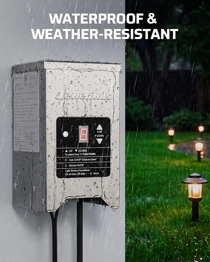 DEWENWILS 150W Low Voltage Landscape Transformer with Photocell Sensor, 120V AC to 12V/15V AC, Low Voltage Transformer for LED Landscape Lights, Spotlight, Weatherproof Stainless Steel, ETL Listed