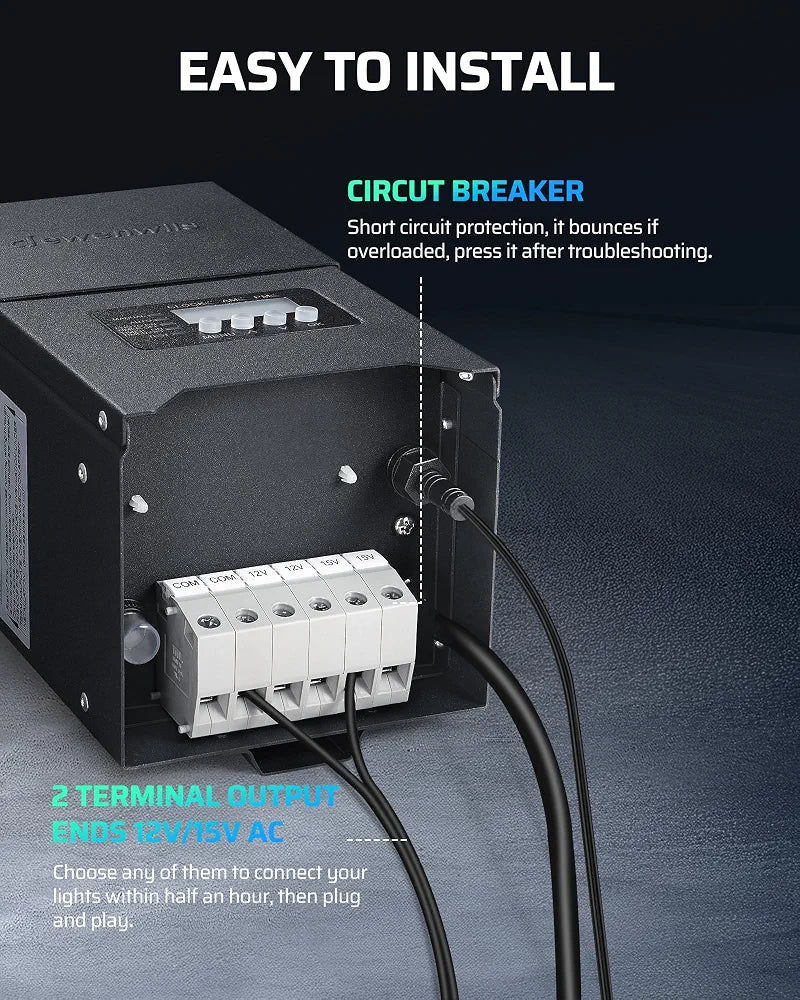 DEWENWILS 300W Low Voltage Transformer with Photocell Sensor & Timer, Metal