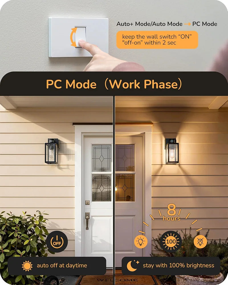 EDISHINE Black Motion Sensor Dusk to Dawn Outdoor Wall Light with Outlet