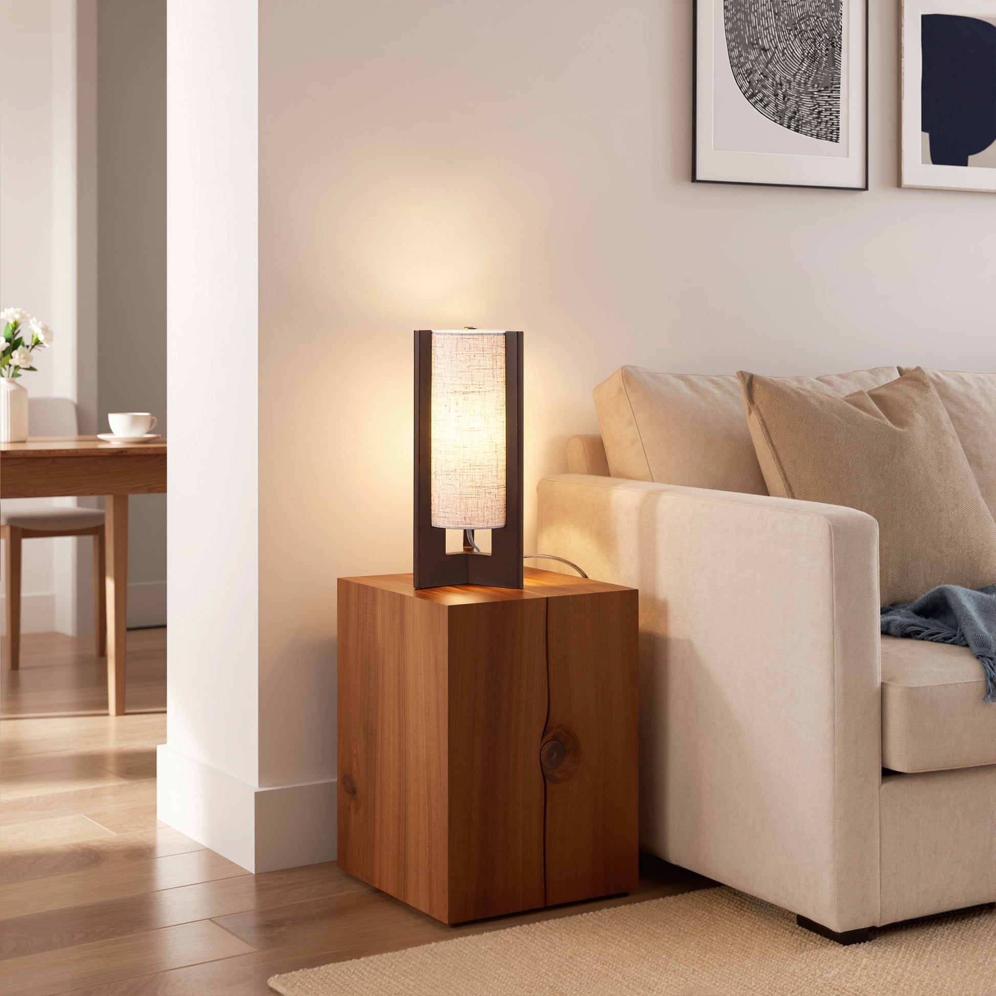 EDISHINE Table Lamp, Modern Bedside Lamp for Livng Room, Wooden Nightstand Lamp, E26 Base (Bulbs Not Included), Walnut, 2 Pack