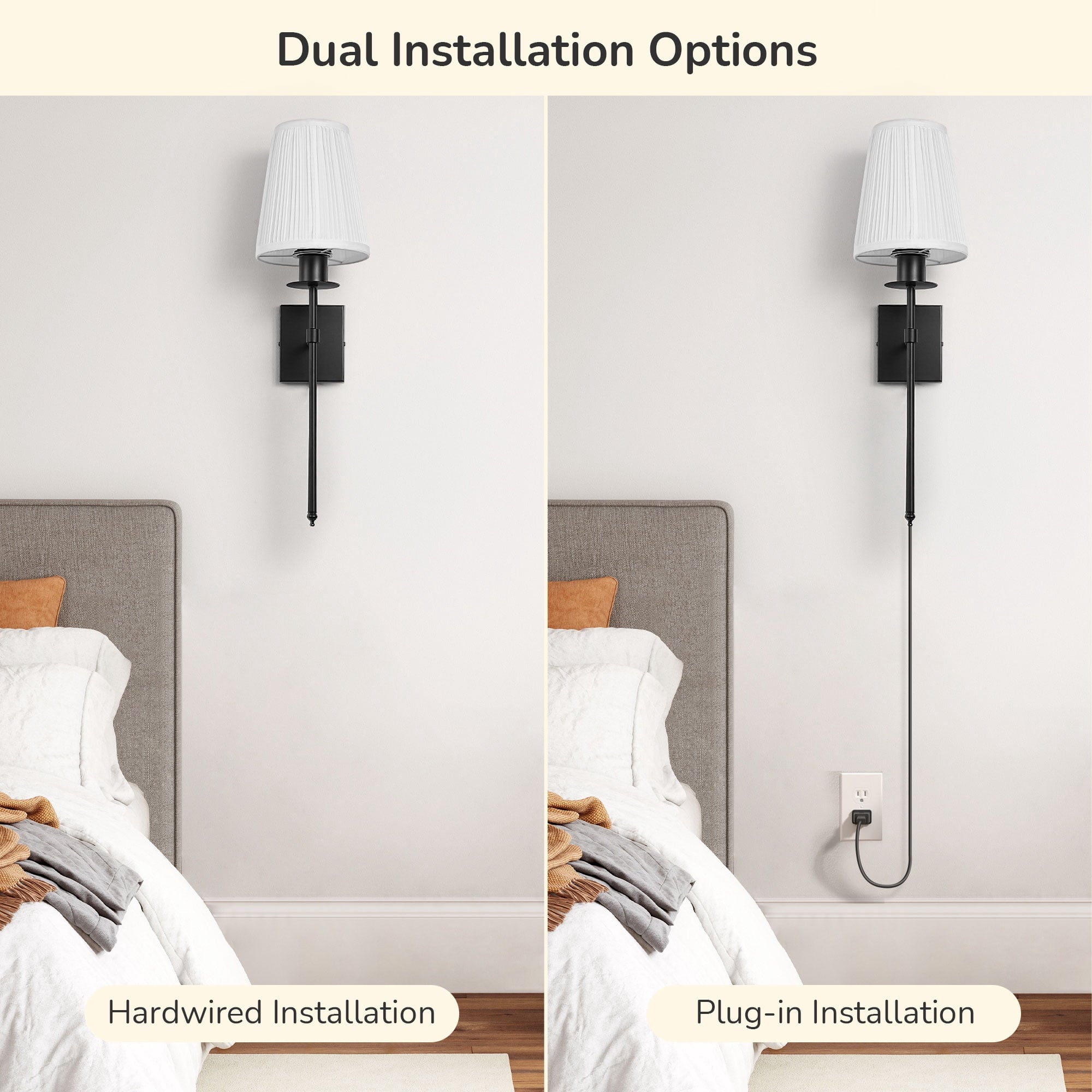 EDISHINE Set of 2 Dimmable Indoor Wall Sconces With Remote Control, Modern Wall Lights for Bedroom Living Room, Bulbs Included