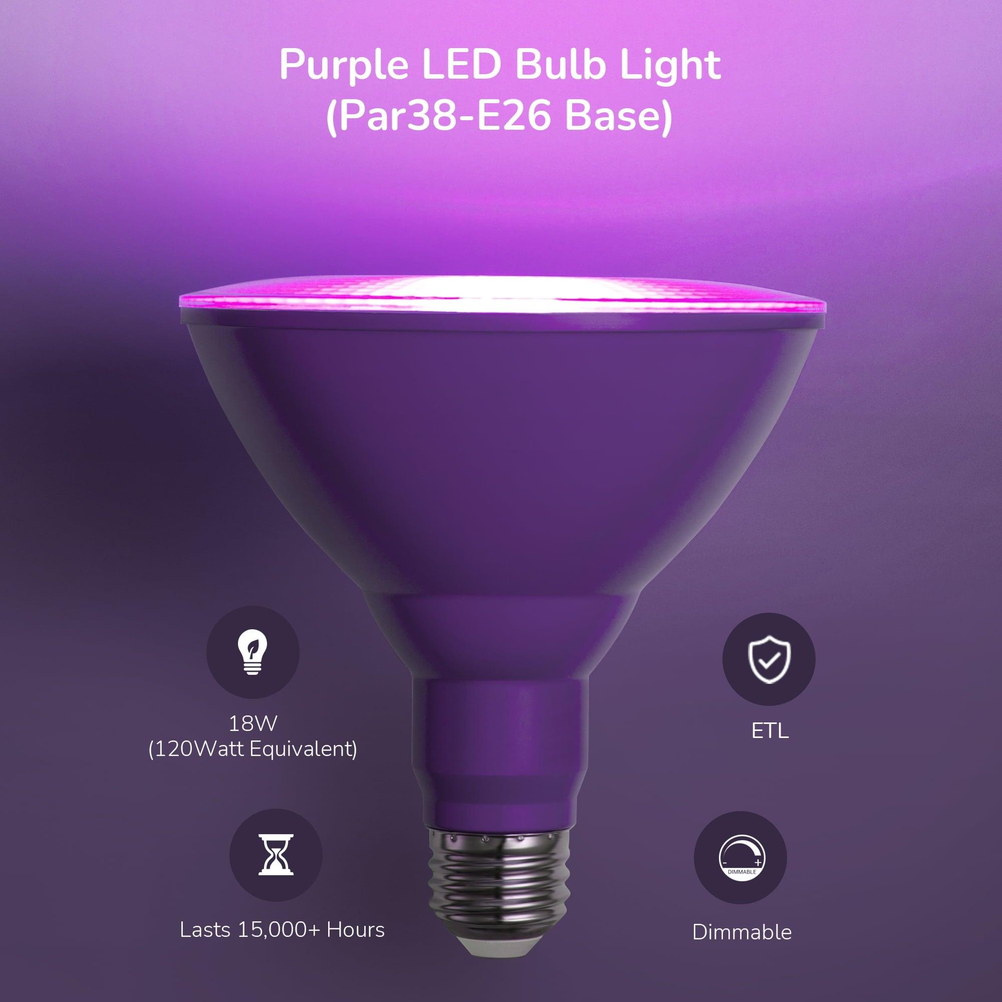 EDISHINE 4 Pack LED Par38 Outdoor Flood Purple Light Bulbs, 18W (120W Equivalent), Dimmable, E26 Base Purple LED Lights, Party Decortion