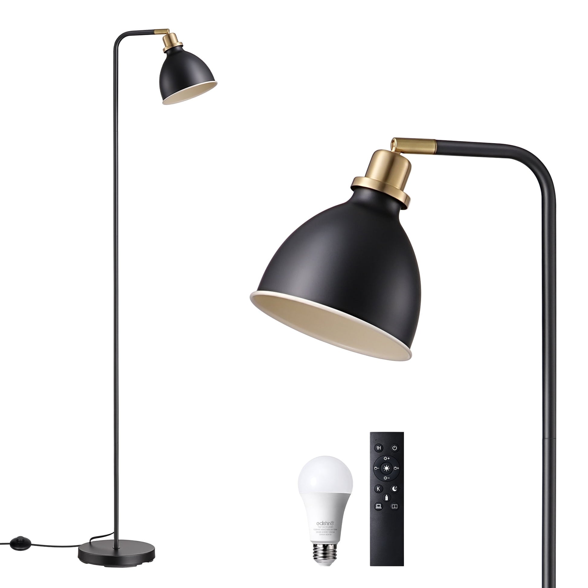EDISHINE 61in Black Modern Floor Lamps for Living Room, Adjustable Lampshade, Metal Standing Lamp for Bedroom, Office, Corner, Space Saving