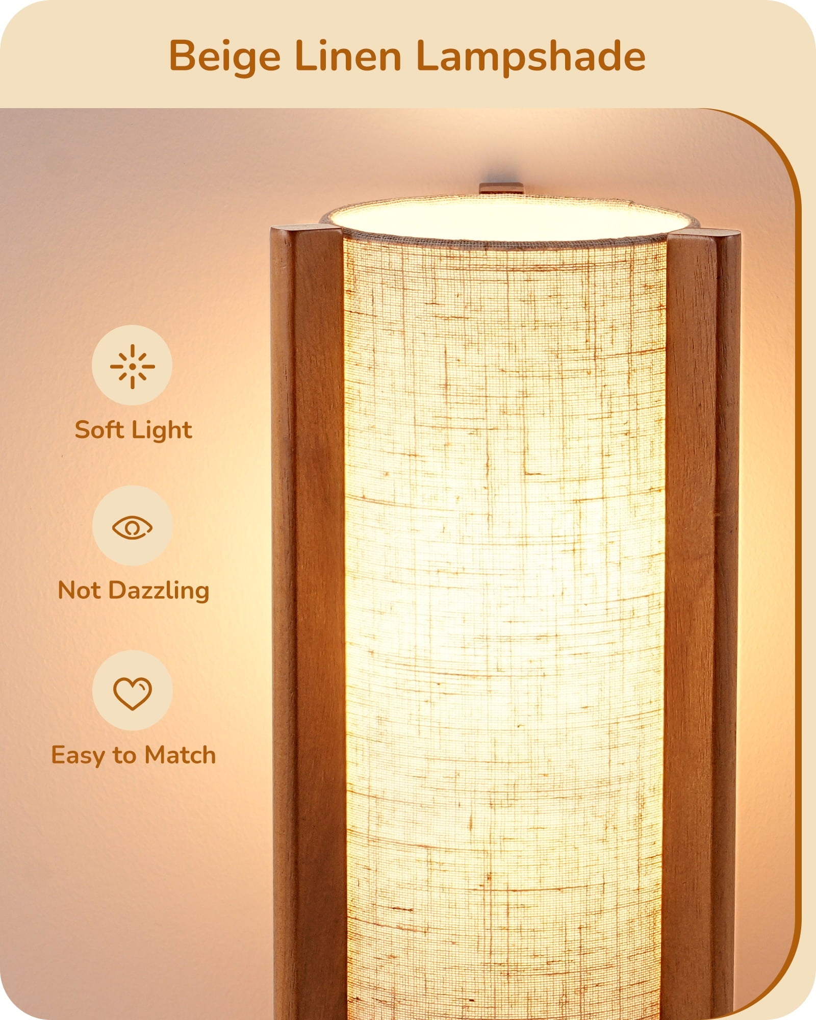 EDISHINE Table Lamp Wood Body Linen Shade for Living Room Bedroom