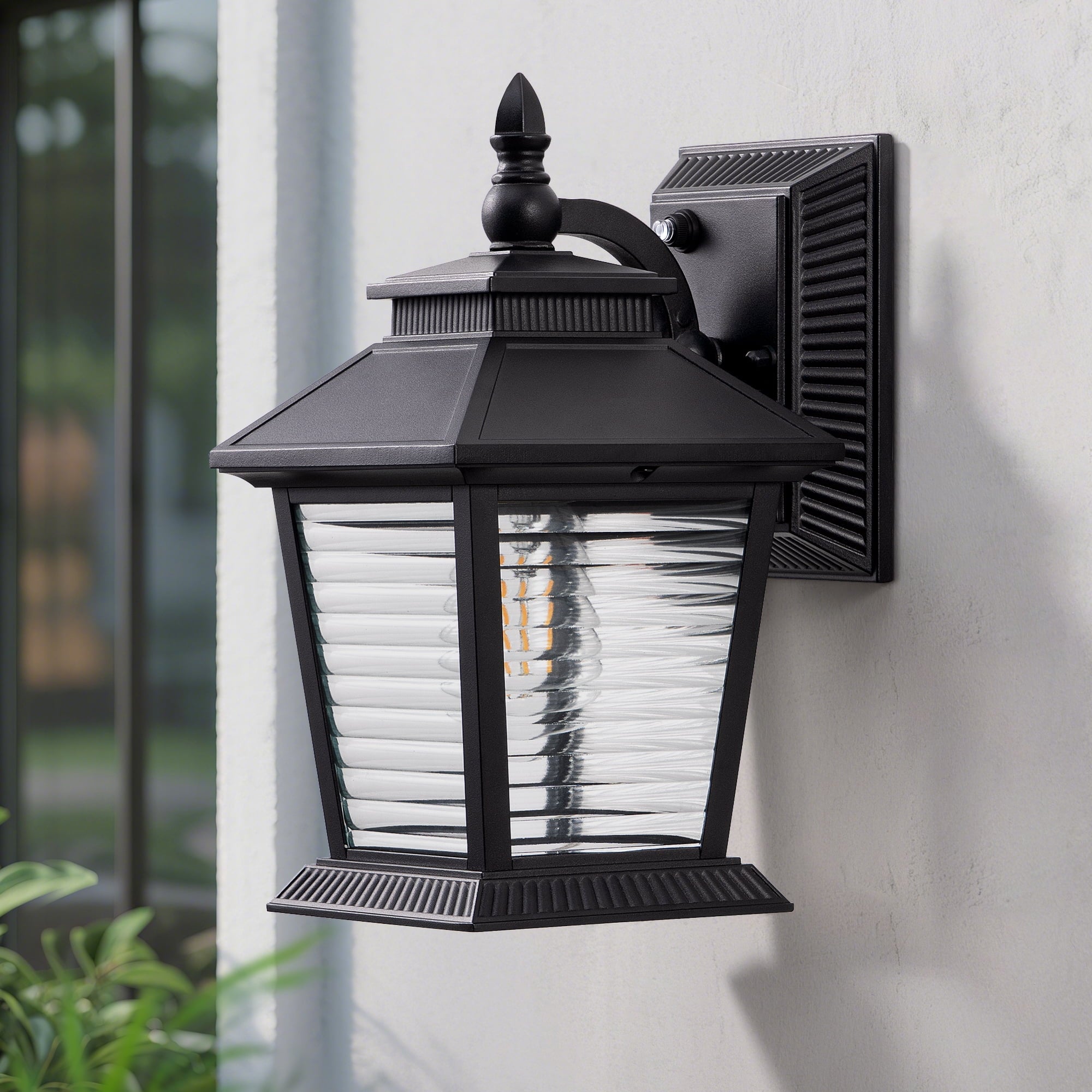 DEWENWILS Dusk to Dawn Outdoor Wall Light Lantern Sconce 12.4 in. Black