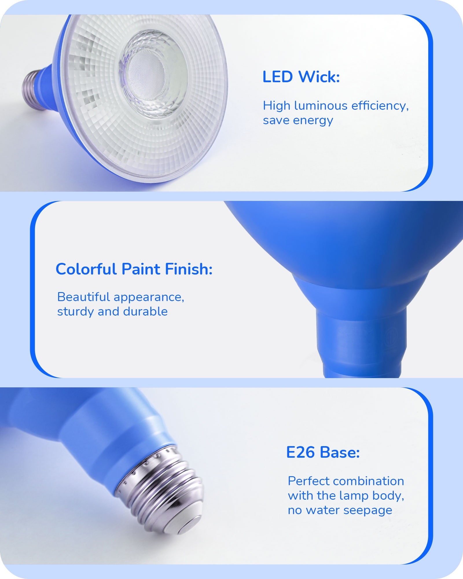 EDISHINE 4 Pack PAR38 Blue LED Flood Light Bulbs Outdoor, Dimmable Blue LED Light Bulb, 18W(120W Equivalent), Light Bulb for Halloween Decorations, Christmas Decor, E26 Base, ETL Listed