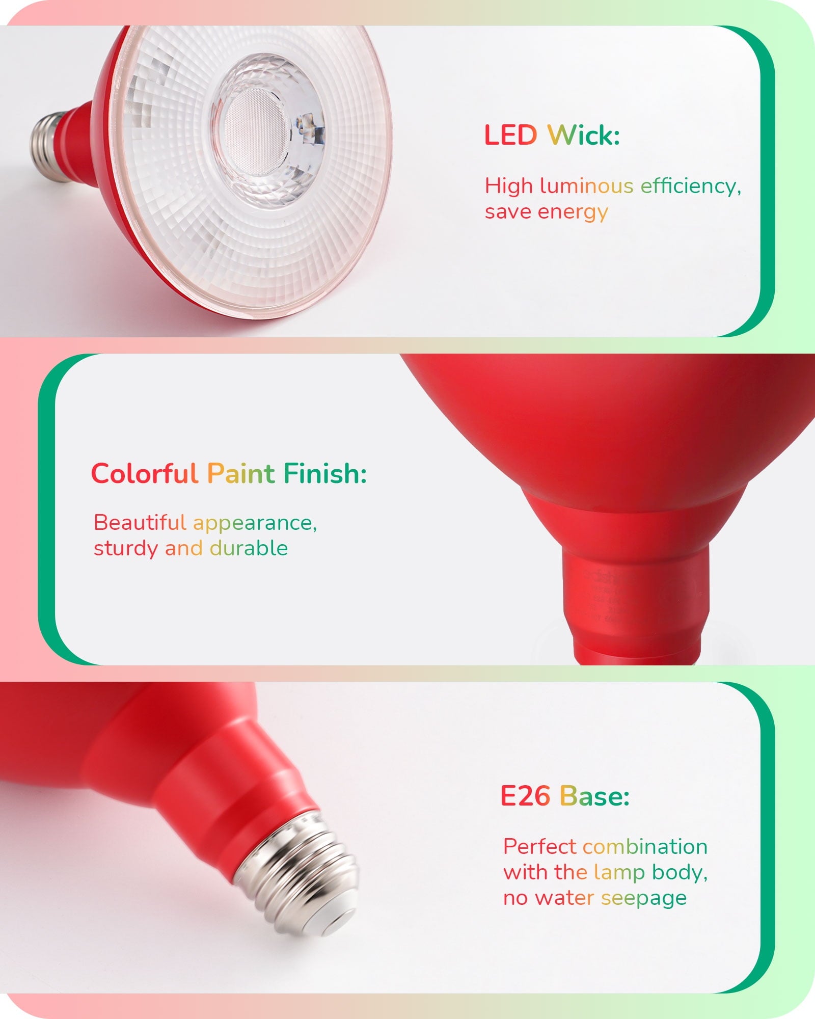 EDISHINE 2 Pack LED Par38 Flood Red Green Outdoor Christmas Light Bulbs, 18W (120W Equivalent), Dimmable, E26 Base Green Red LED Lights for Holiday Decor