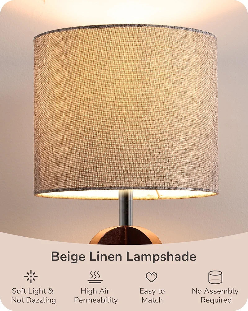 EDISHINE 14.37'' Small Table Lamp, Vintage Bedside Lamp, Linen Shade, E26