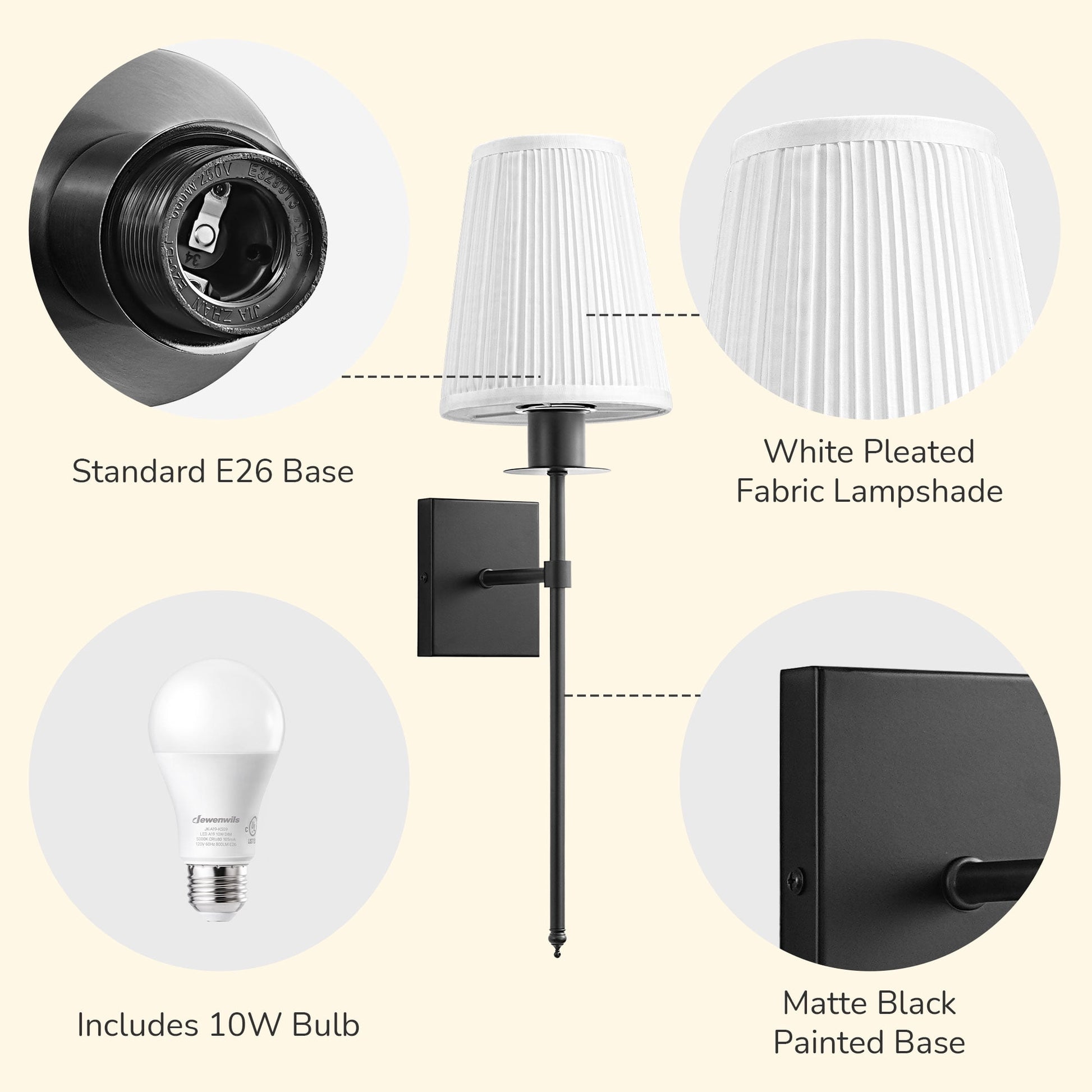 EDISHINE Set of 2 Dimmable Indoor Wall Sconces With Remote Control, Modern Wall Lights for Bedroom Living Room, Bulbs Included
