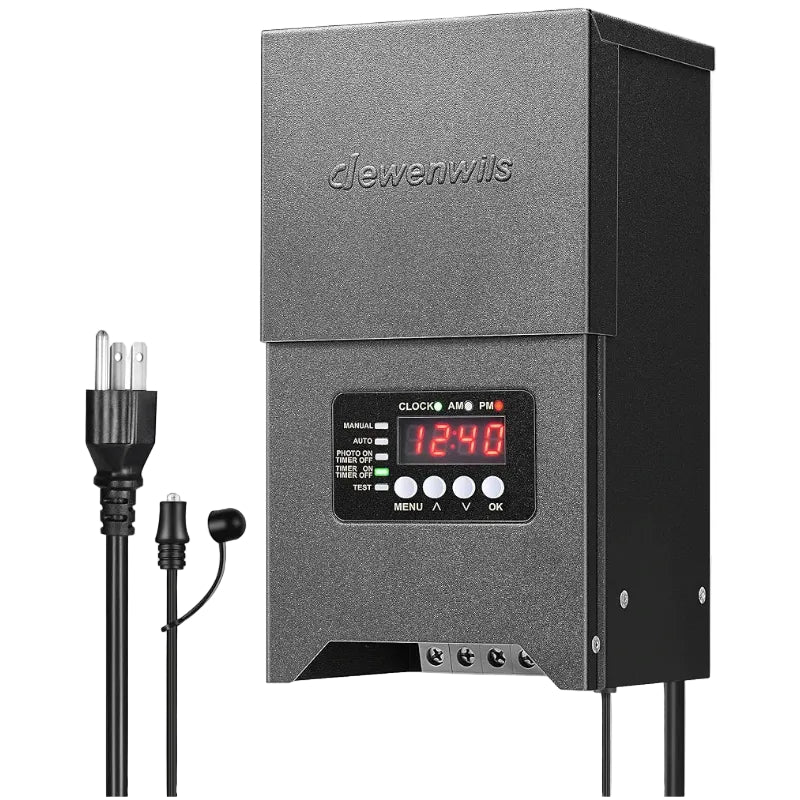 DEWENWILS 300W Low Voltage Transformer with Photocell Sensor & Timer, Metal
