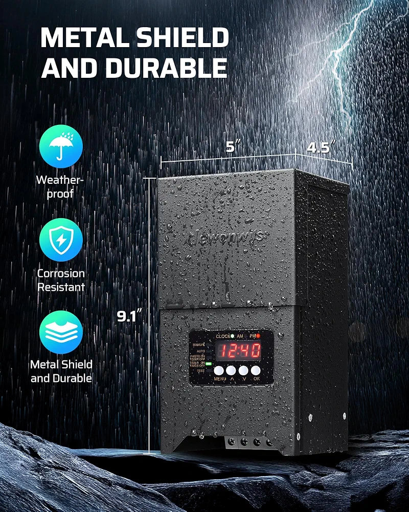 DEWENWILS 300W Low Voltage Transformer with Photocell Sensor & Timer, Metal