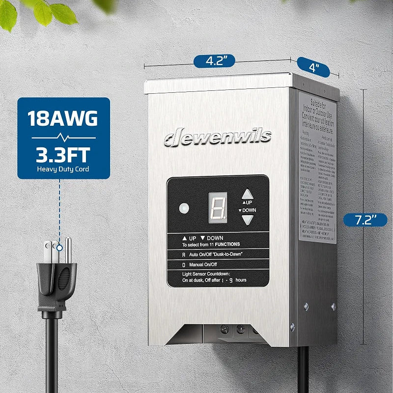 DEWENWILS 150W Low Voltage Landscape Transformer with Photocell Sensor, 120V AC to 12V/15V AC, Low Voltage Transformer for LED Landscape Lights, Spotlight, Weatherproof Stainless Steel, ETL Listed