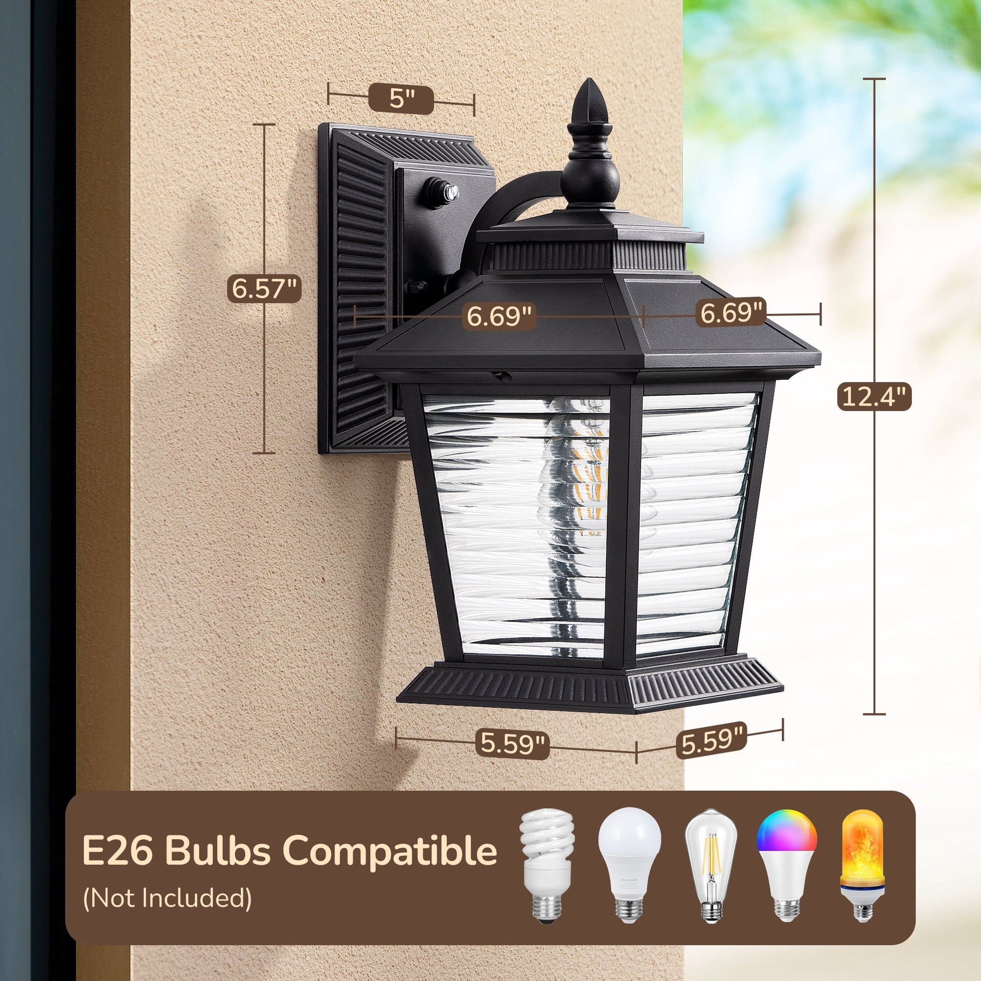 DEWENWILS Dusk to Dawn Outdoor Wall Light Lantern Sconce 12.4 in. Black