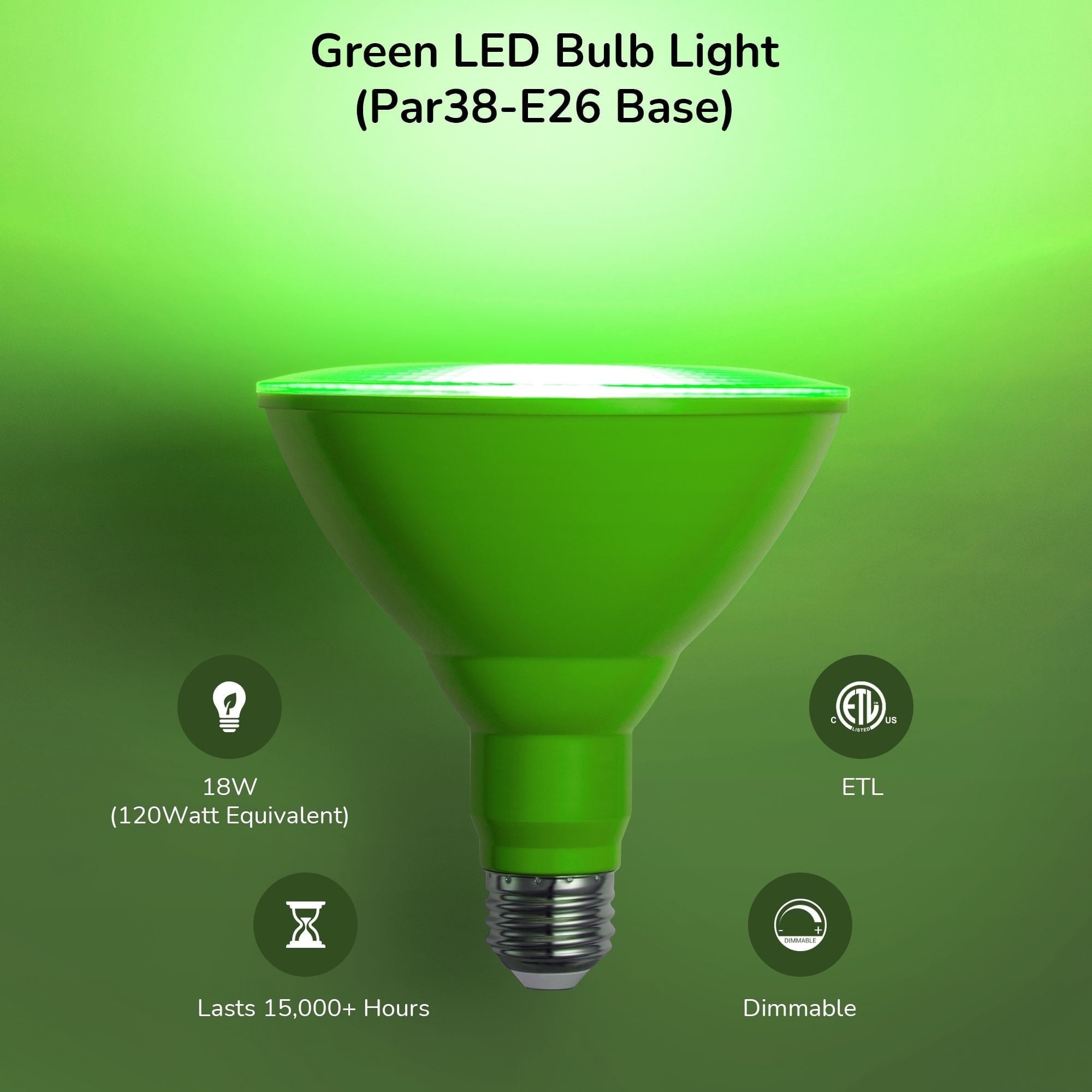 EDISHINE 2 Pack LED Par38 Green Outdoor Flood Christmas Light Bulbs, 18W Equivalent 120W, Dimmable, E26 Base LED Green Light for Decoration,UL Listed