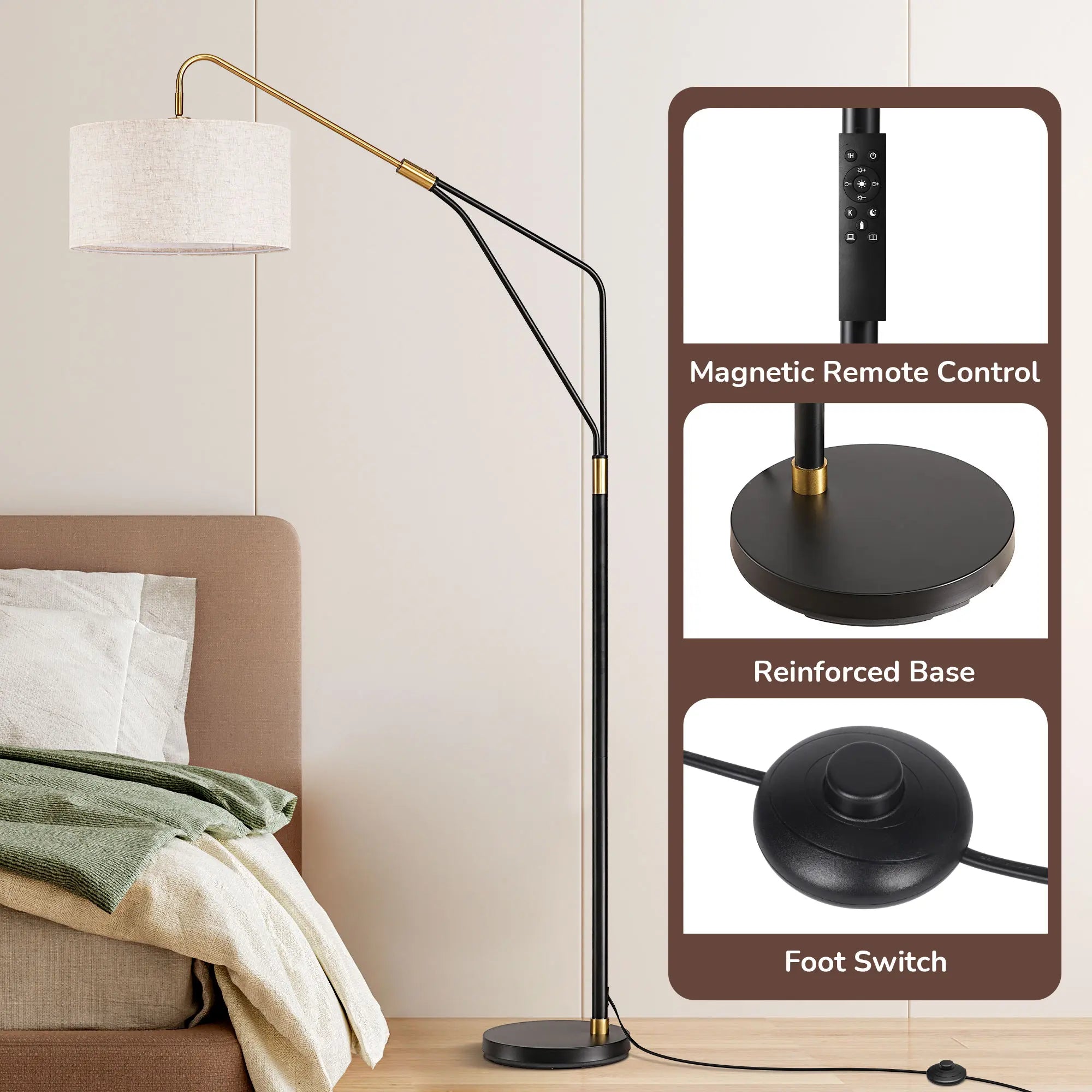 Arched Linen Floor Lamp with Remote Control (76'' )