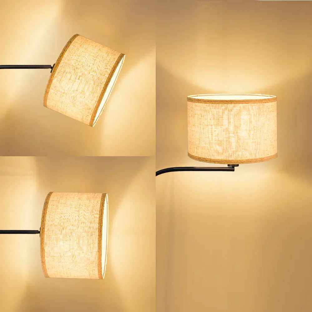 Arched Hanging Floor Lamp with fabric shade on a beige wall
