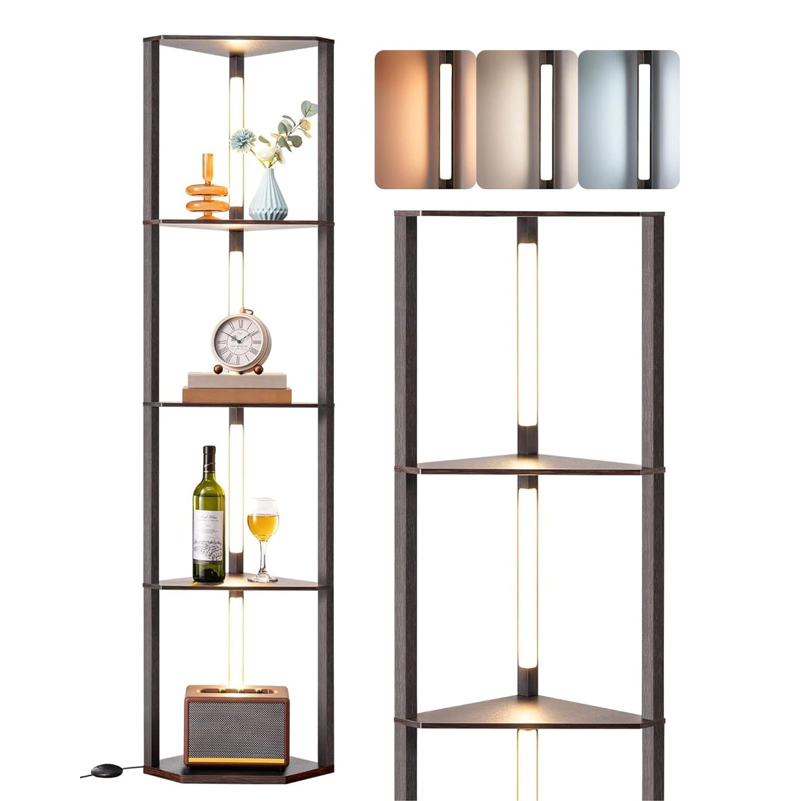 64" Tall Modern Dimmable LED Corner Shelf Floor Lamp with Shelves