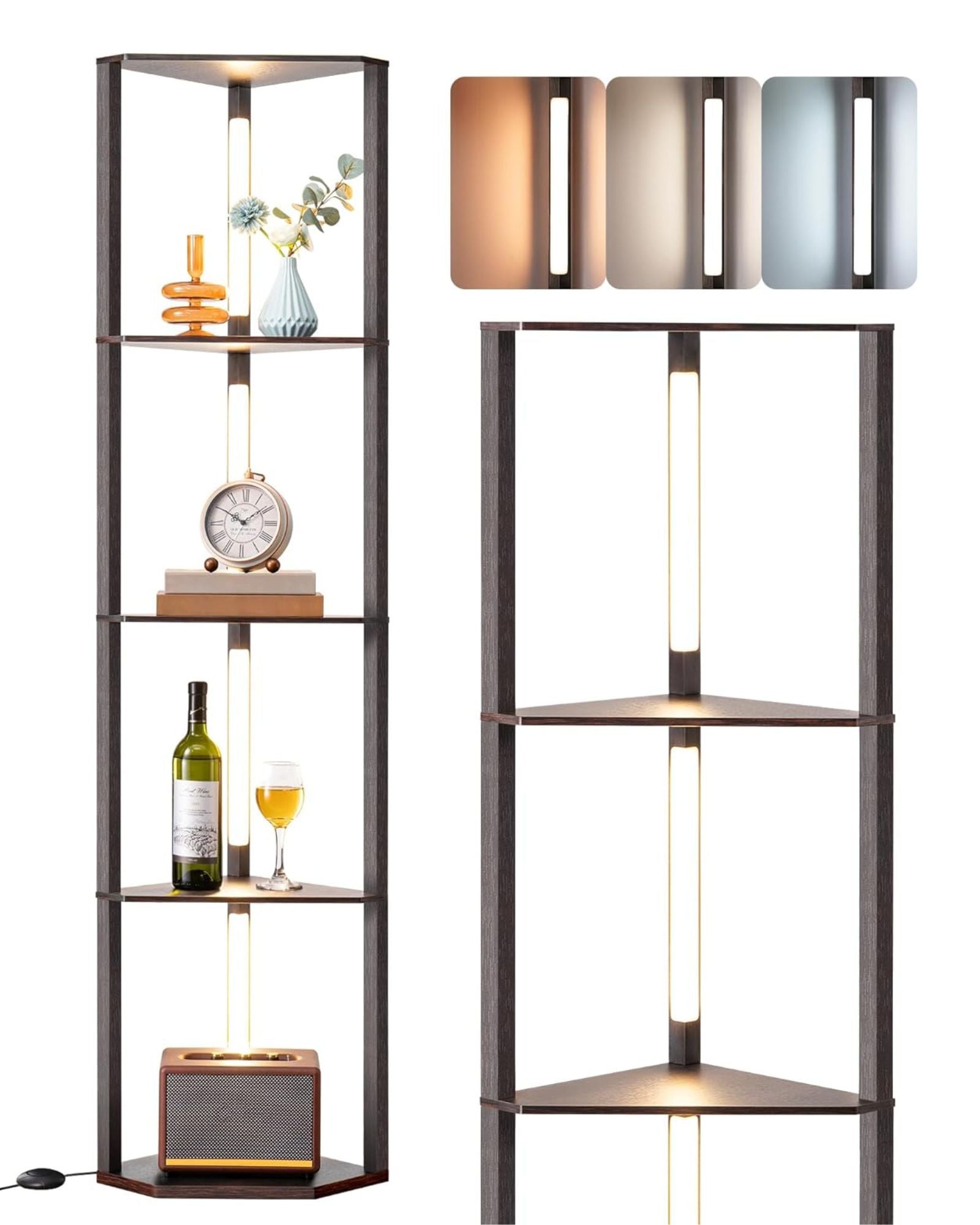 EDISHINE Modern Dimmable LED Corner Shelf Floor Lamp with Shelves