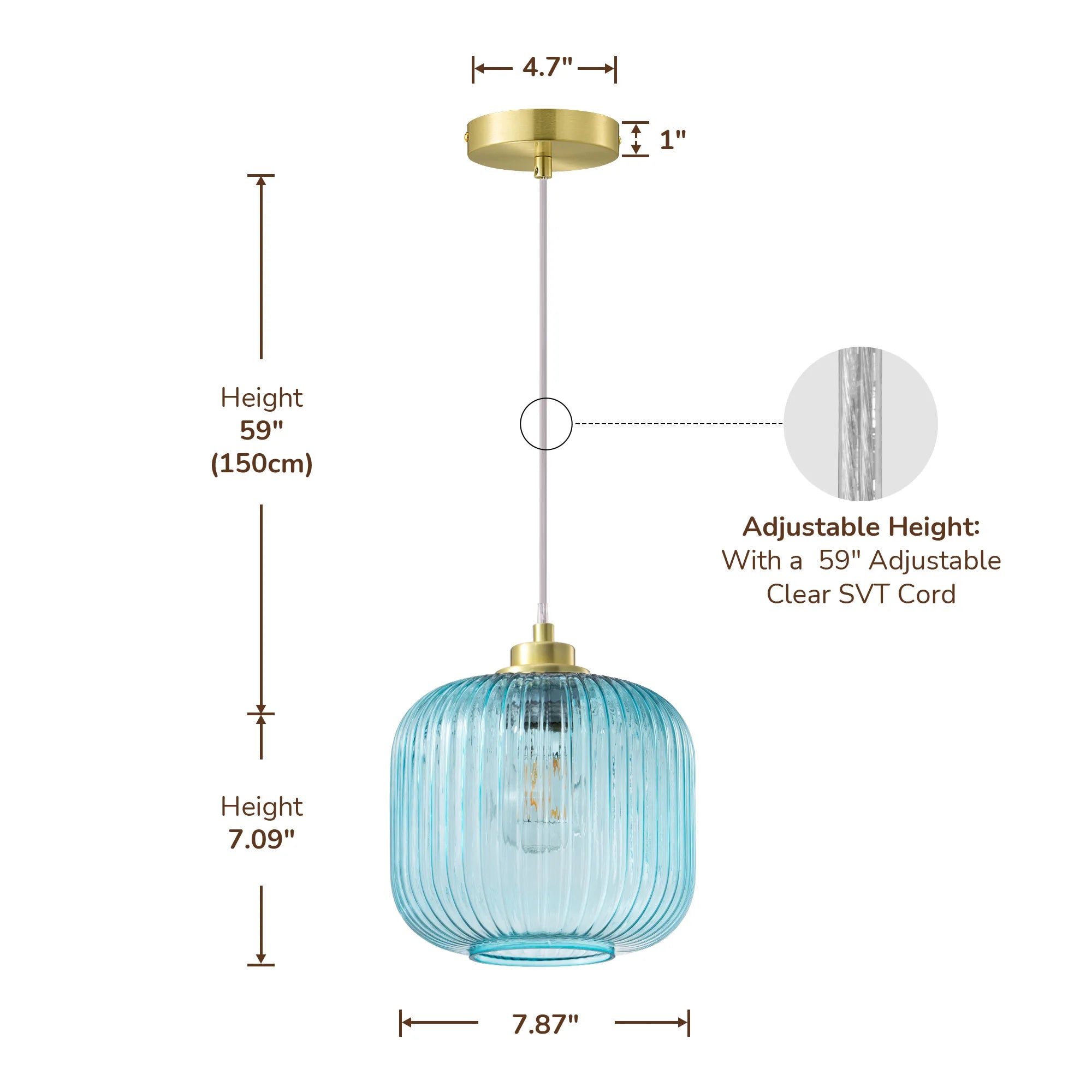Blue Glass Pendant Light  (8")