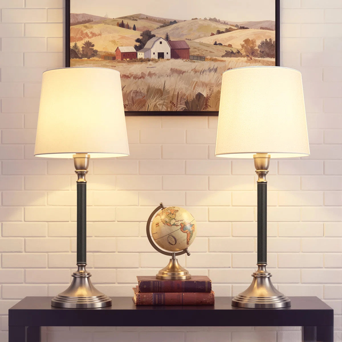 Classic Metal Table Lamp Set, for Living Room Bedroom, Bedside Table (Set of 2) 25.6"