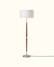 Mid-Century Solid Wood Floor Lamp with Fabric Drum Shade