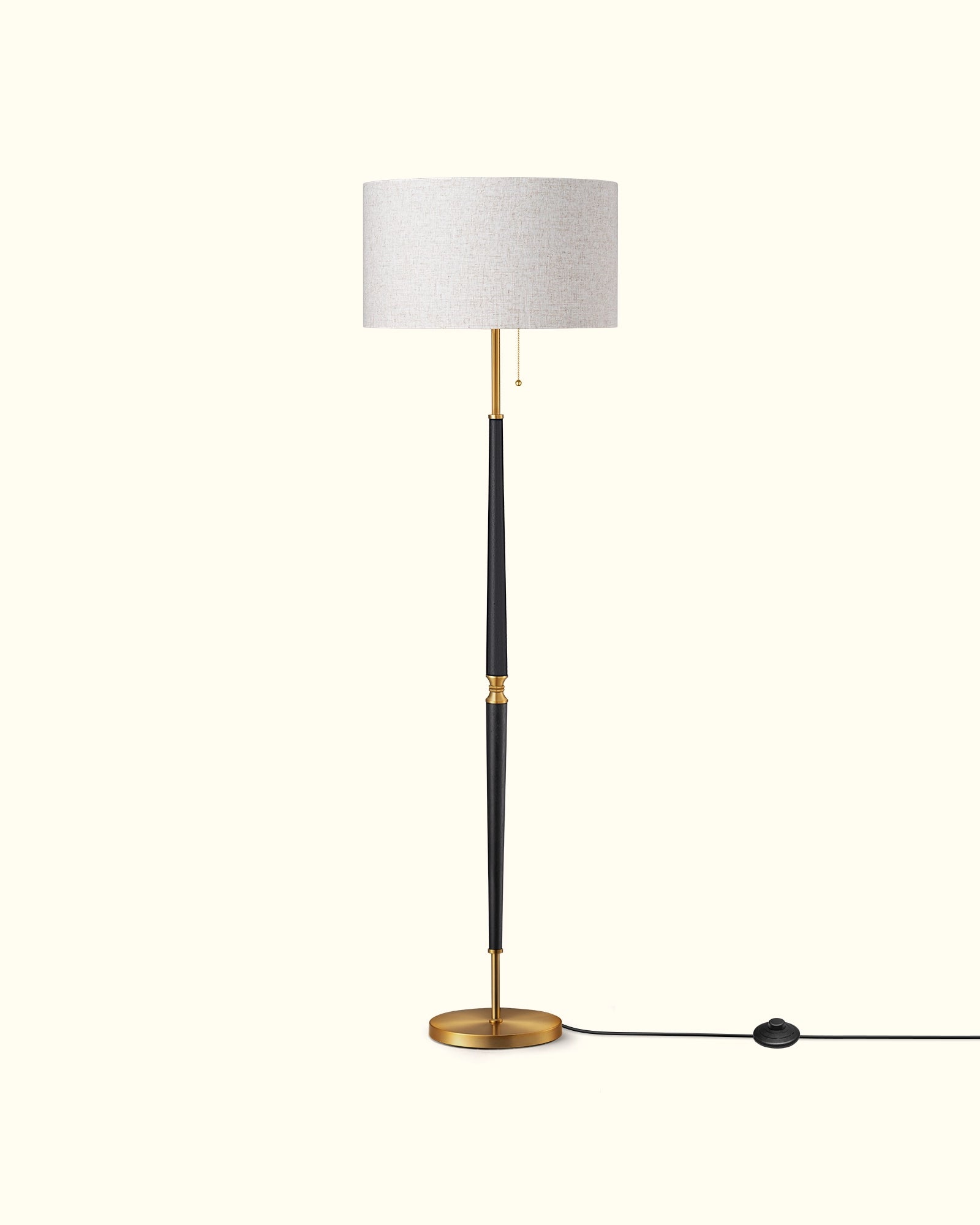 Mid-Century Solid Wood Floor Lamp with Fabric Drum Shade