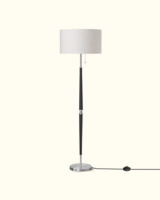 EDISHINE | Mid-Century Solid Wood Floor Lamp with Fabric Drum Shade