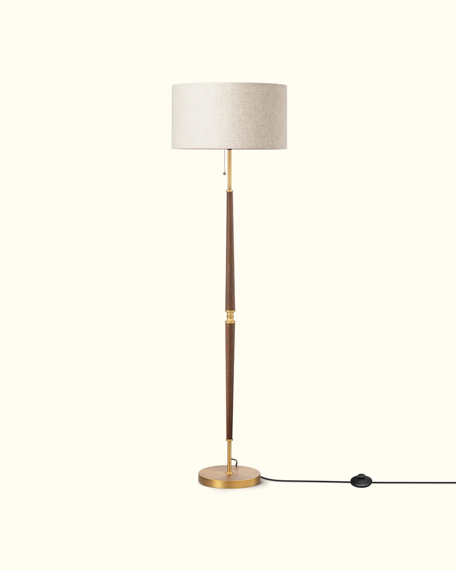 Mid-Century Solid Wood Floor Lamp with Fabric Drum Shade