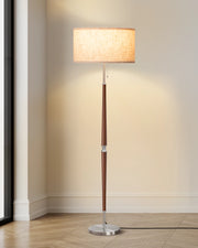 Classic Solid Wood Floor Lamp with wooden base and beige shade in a room setting