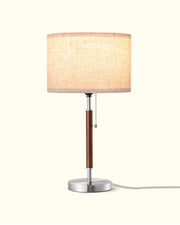 EDISHINE | Mid-Century Solid Wood Table Lamp with Pull-Chain