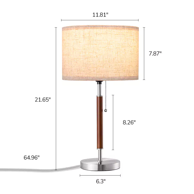 Classic Solid Wood Table Lamp with dimensions labeled on a white background