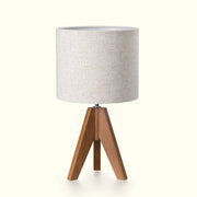 Modern Wooden Tripod Table Lamp with Linen Shade