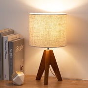 Modern Wooden Tripod Table Lamp with Linen Shade