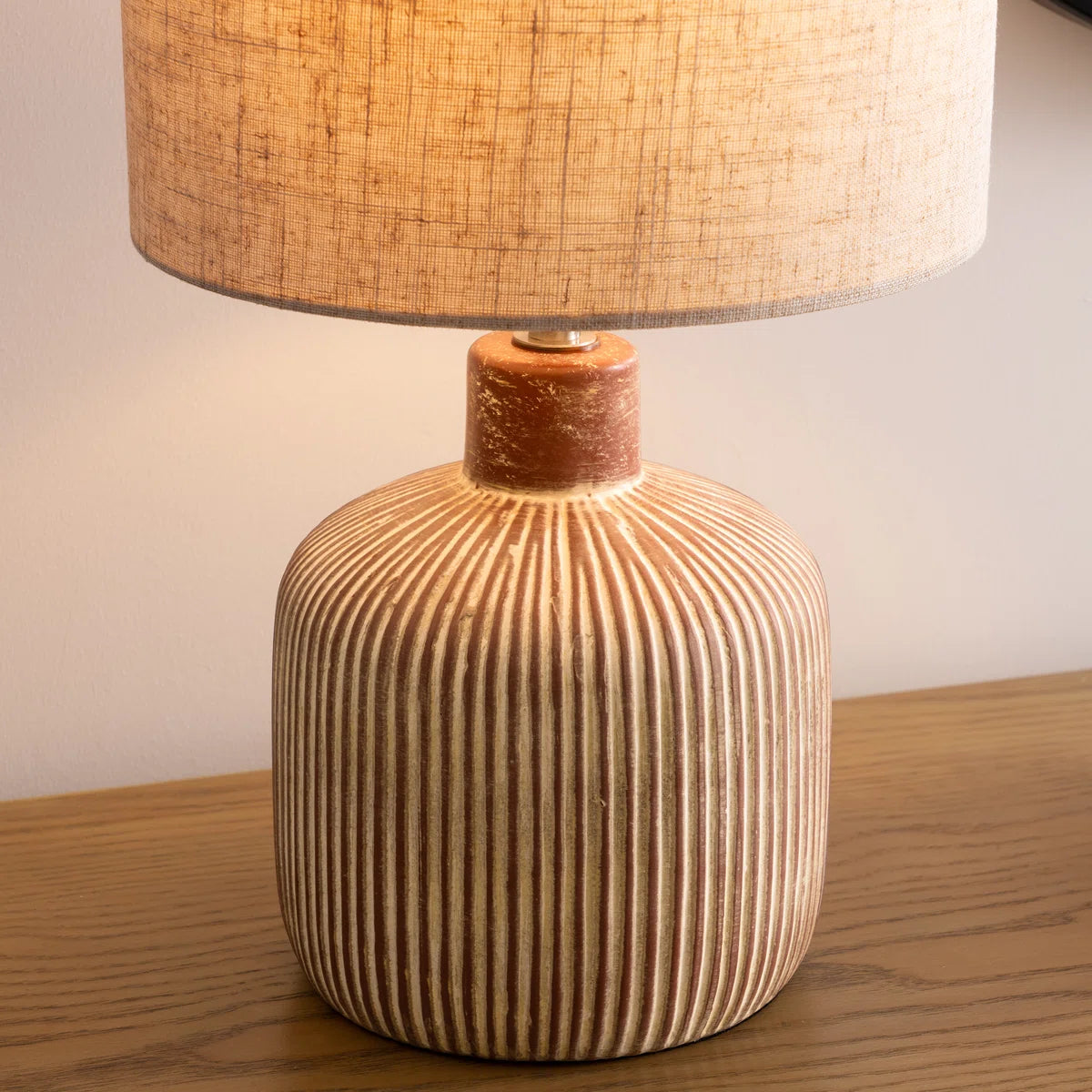 EDISHINE | Modern Rustic Ceramic Table Lamp with Textured Base & Linen Drum Shade