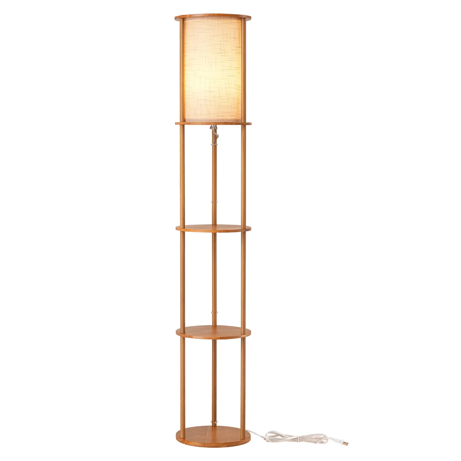 Column Floor Lamp With Solid Wood Shelves (63.8")
