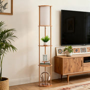 Column Floor Lamp With Solid Wood Shelves (63.8")