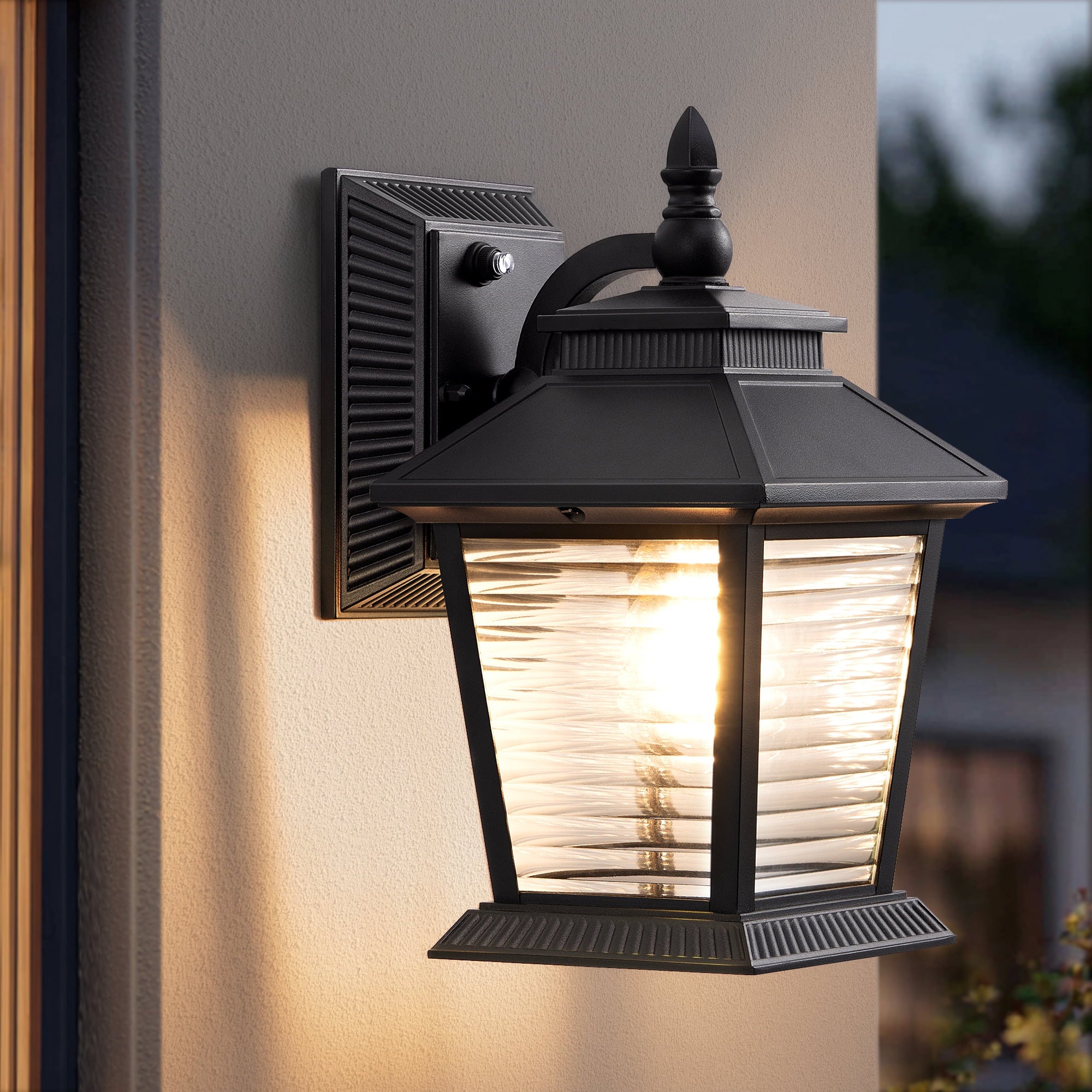 DEWENWILS Dusk to Dawn Outdoor Wall Light Lantern Sconce 12.4 in. Black