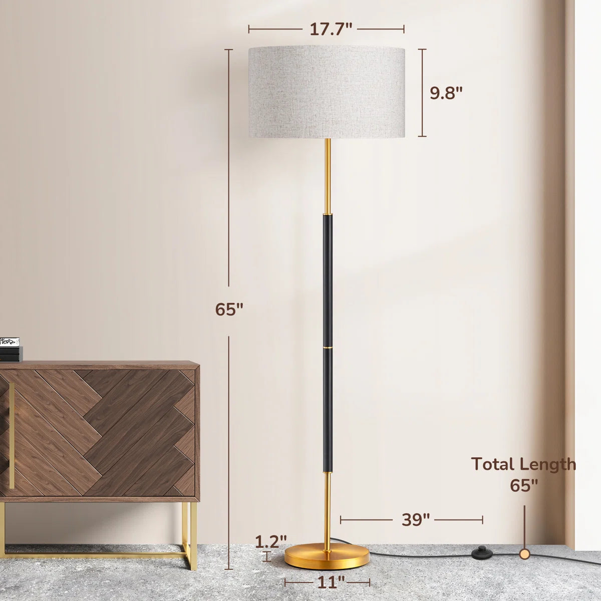 EDISHINE Dimmable Traditional Floor Lamp with Linen Shade and Remote Control - LED Bulb Included - HFLFB1A