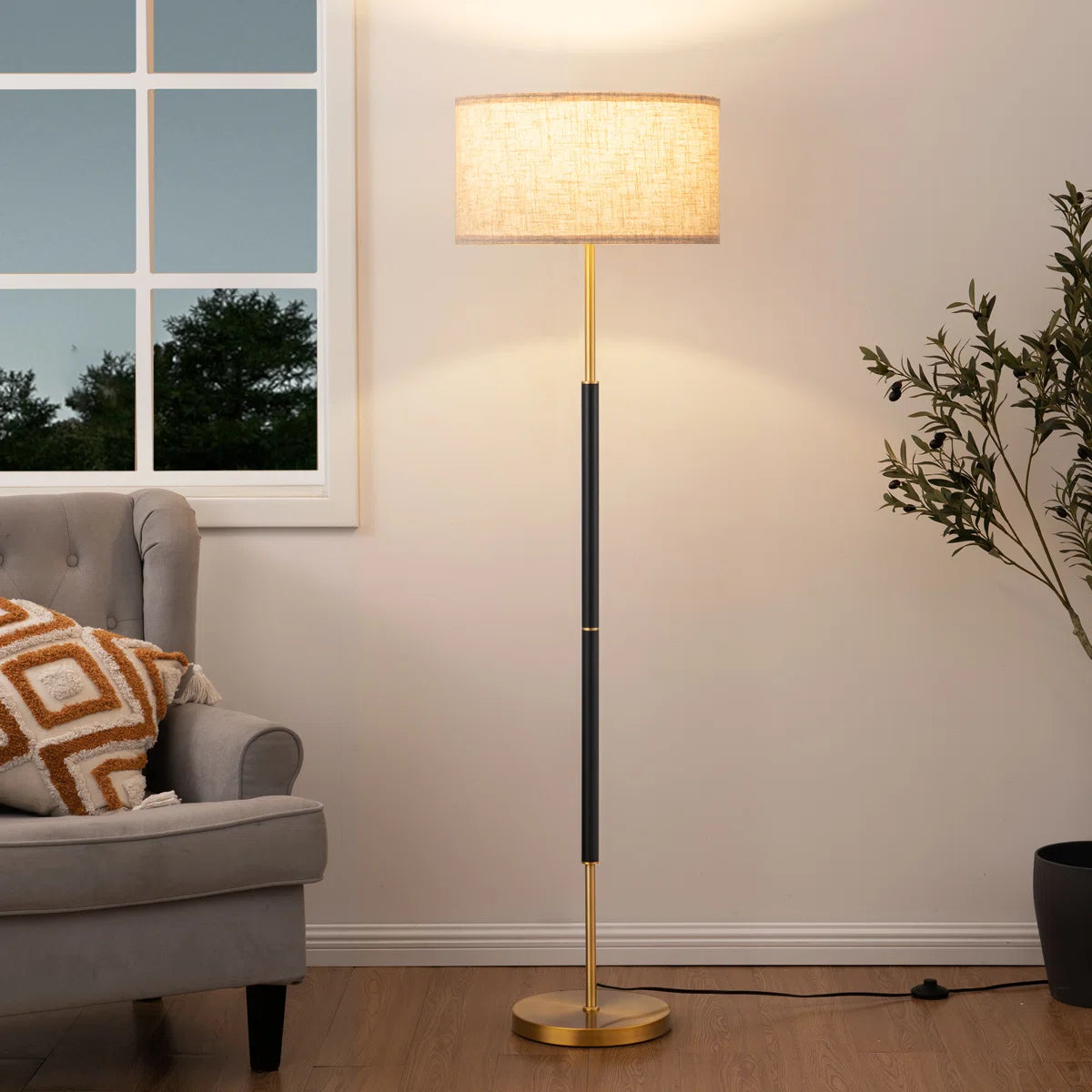 EDISHINE Dimmable Traditional Floor Lamp with Linen Shade and Remote Control - LED Bulb Included - HFLFB1A