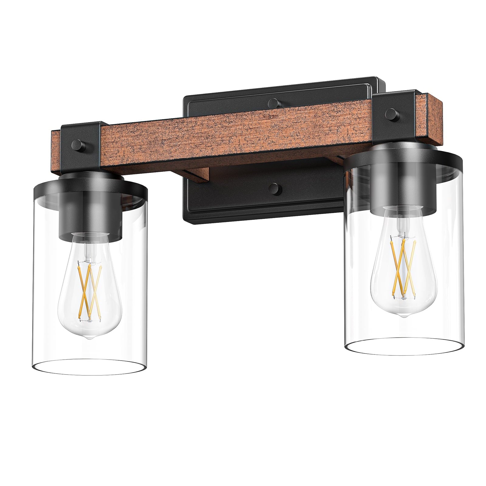 EDISHINE Industrial Bathroom Light Fixtures Metal Frame with Clear Glass Lamp Shade, 2 Lights over the Mirror Bathroom Lights