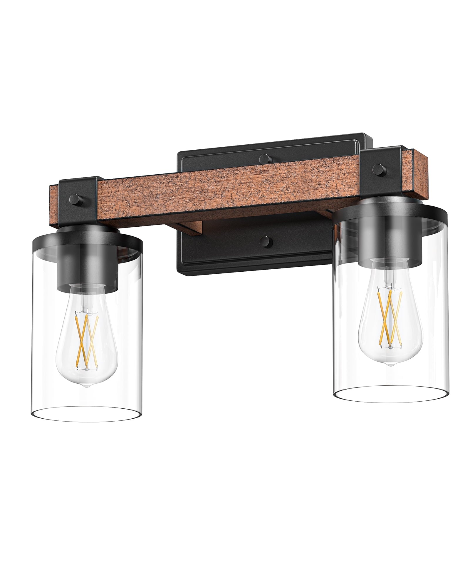 EDISHINE Industrial Bathroom Light Fixtures Metal Frame with Clear Glass Lamp Shade,2 Lights over the Mirror Bathroom Lights