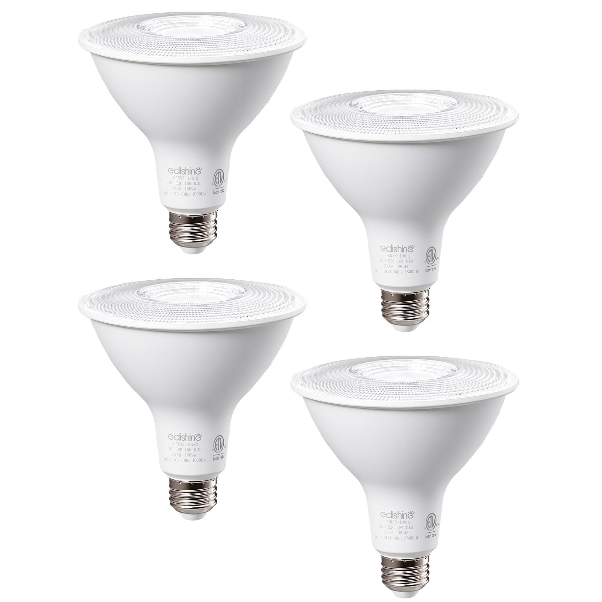 EDISHINE 4 Pack LED PAR38 Outdoor Flood Light Bulbs, 18W (120W Equivalent), 5000K Daylight, Dimmable Waterproof Flood Light Bulbs, E26 Base, 1800 Lumen for Yard Porch Driveway, ETL Listed